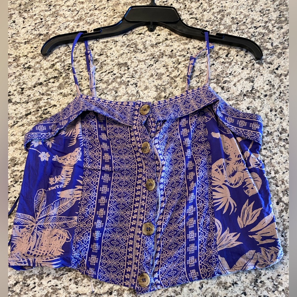 Tropical spaghetti strap cropped top with buttons down the front!
